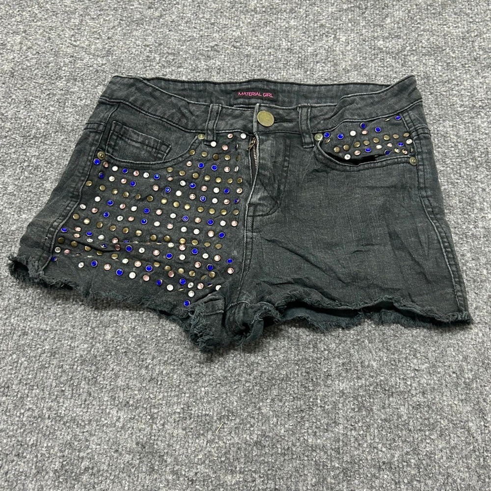 Material Girl Shorts Womens Size 5 Black Studded Raw Hem Denim Festival Edgy